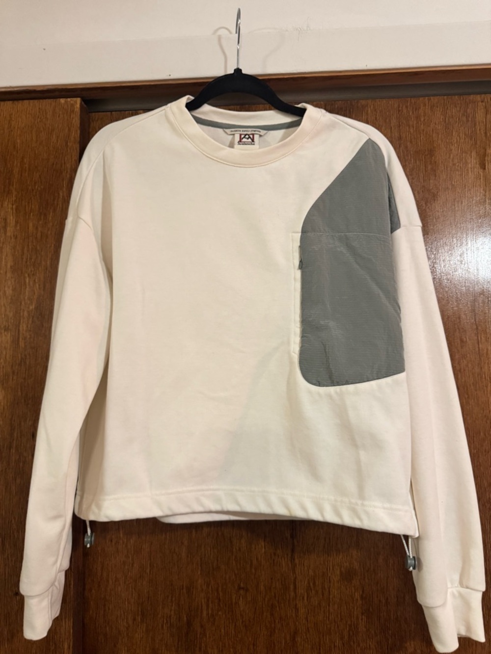 Cream Sweatshirt with Gray Chest Patch Pocket
